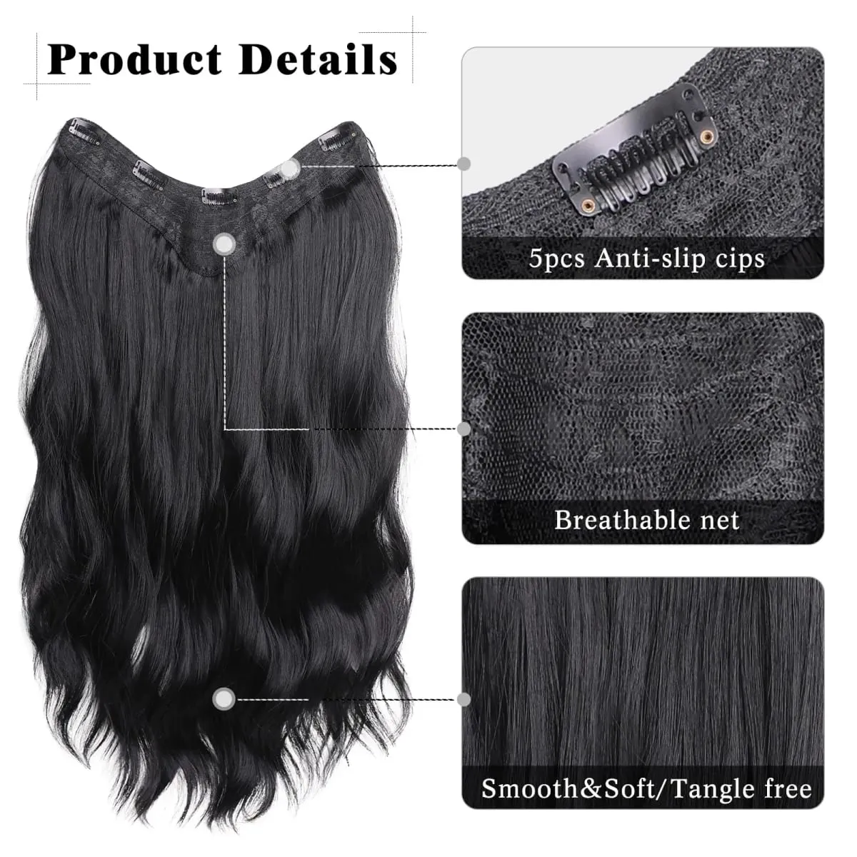 16-24 Inch U-Shape Lace 5 Clips Clip In Hair Extensions Synthetic Long Wave Curly Heat Resistant Full Shine Hair For Women — image 3