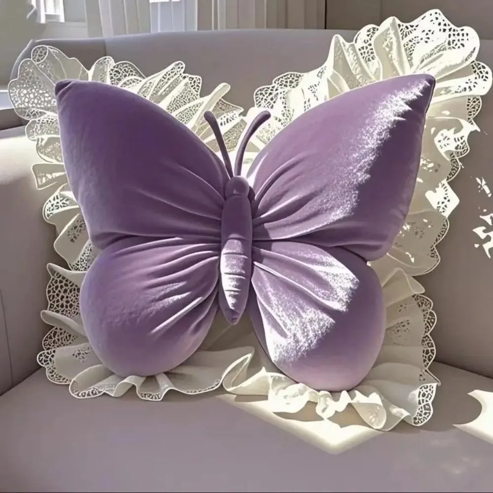 New Cute Butterfly Pillow Lace Butterfly Bedhead Pillow Home Textile Cushion Sofa Decoration — image 2
