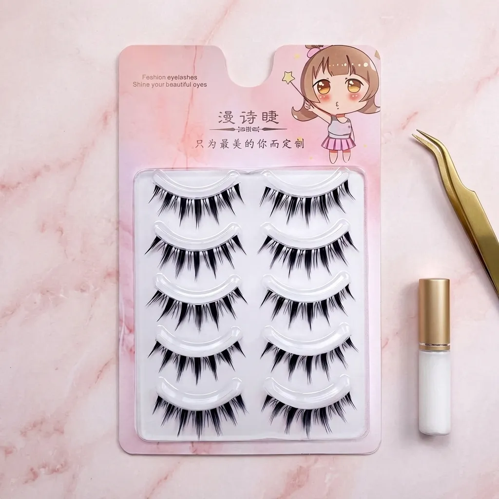 5pairs Korean Style False Eyelashes Natural Manga Lashes Cluster Perfect Daily Eye Makeup Curling Synthetic Fiber Lash Extension — image 3