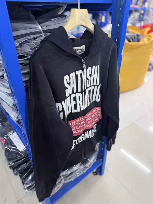 New SN Letter Printed Washed Retro Splashed Ink Zipper Hoodie Street Casual Cotton Loose Versatile Sports Oversize Trendy Top — image 10