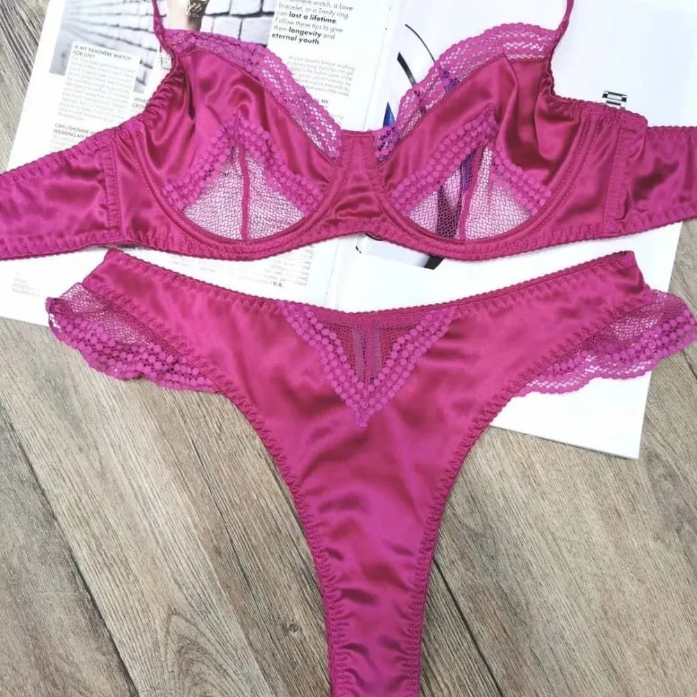 Women Mesh Satin Lace Brassiere Ultra Thin Minimizer Anti Sag Soft Breathable Support Daily Lingerie 32‑38AB Bra Suit — image 2