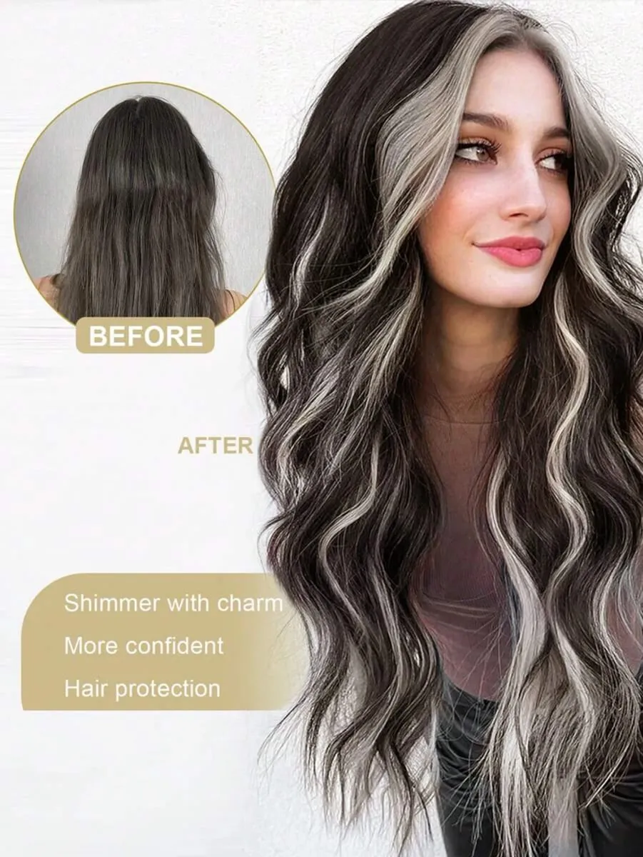 Synthetic Long Curly Wavy Hairstyle Hairpiece 5 Clip In Hair Extensions Black Brown Grey Natural Fake Hair For Women — image 4