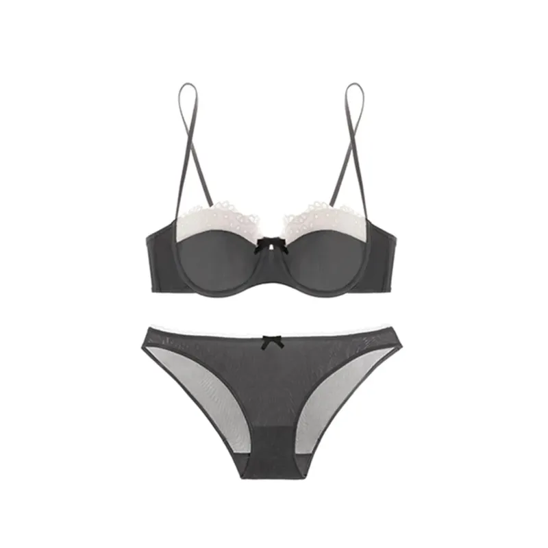Women's Pure Sensual Lace Lingerie Set Summer Thin Bralette Small Breasts Gather Push Up No Empty Cup Beautiful Bra Cover Set — image 9