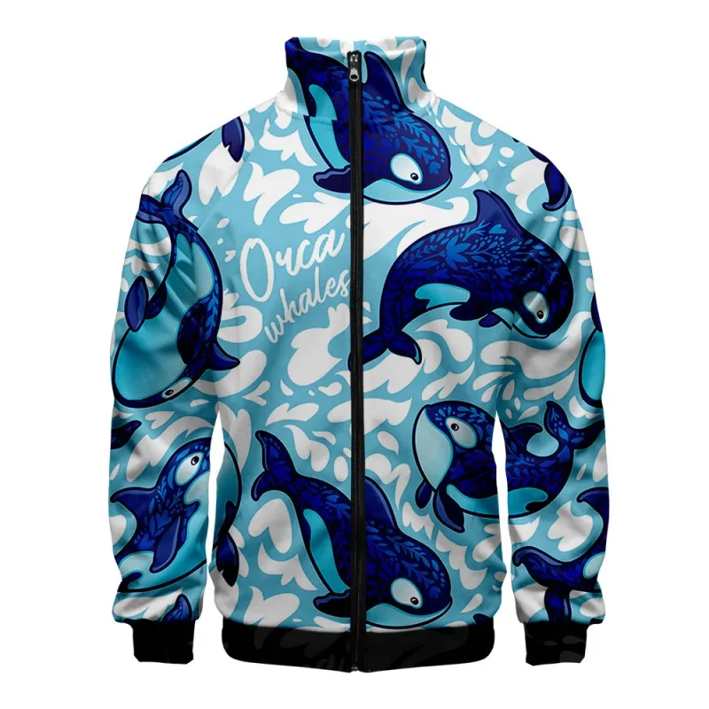 Popular Marine animals dolphin 3D Print Zipper Raglan Jacket Windbreaker Boys/Girls Comfortable Stand Collar Jackets Coats — image 9