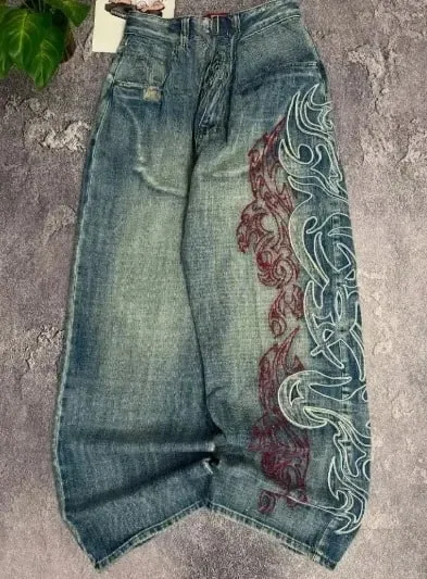 2026 new printed retro wide-leg casual slim trousers Hip-hop personality jeans Y2K women's dark fun graffiti floor-length pants — image 6