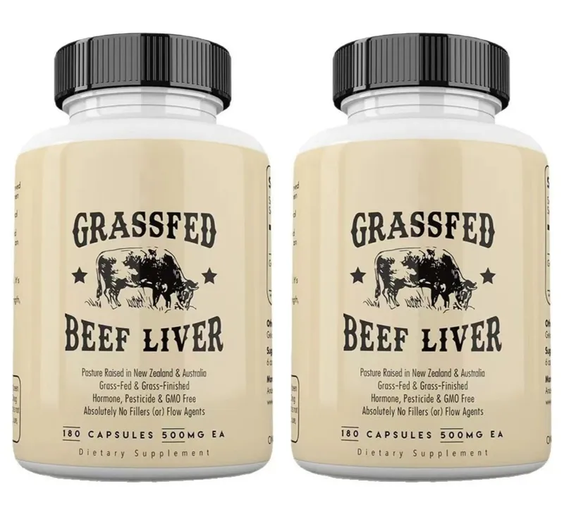 Capsules de foie de bœuf nourries à l'herbe, 500 mg chacune, supplément de foie de bovin élevé en pâturage, sans OGM, 180 capsules — image 9