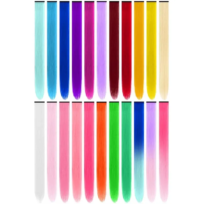 1 5 11 Pcs/lot Clip in Hair Extensions Multi-Colors Highlights Synthetic Hair 22 inch Rainbow Hairpieces for Girls Women 2030 — image 2