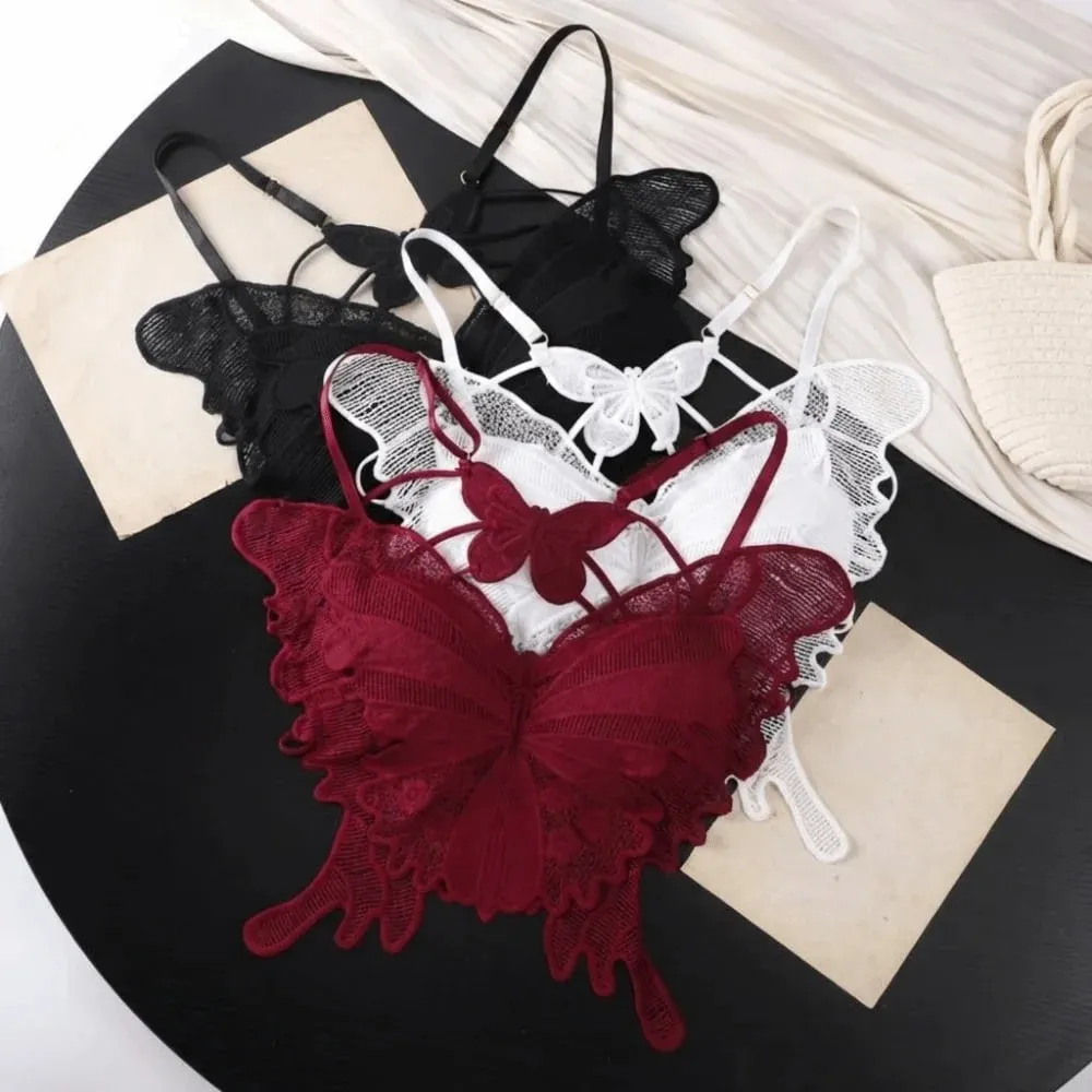 Fashion Backless Butterfly Bras Padded Slim Fit Lace Camisole Flower Korean Style Hollow-out Vest Tops Streetwear — image 3