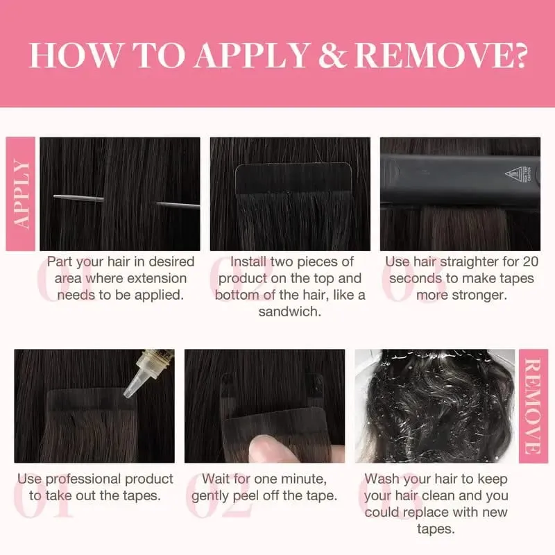 Straight Tape in Hair Extensions Human Hair Natural Black 20 Inch 50g 20pcs Skin Weft Seamless Tape in Real Remy Straight Hair for Women — image 3