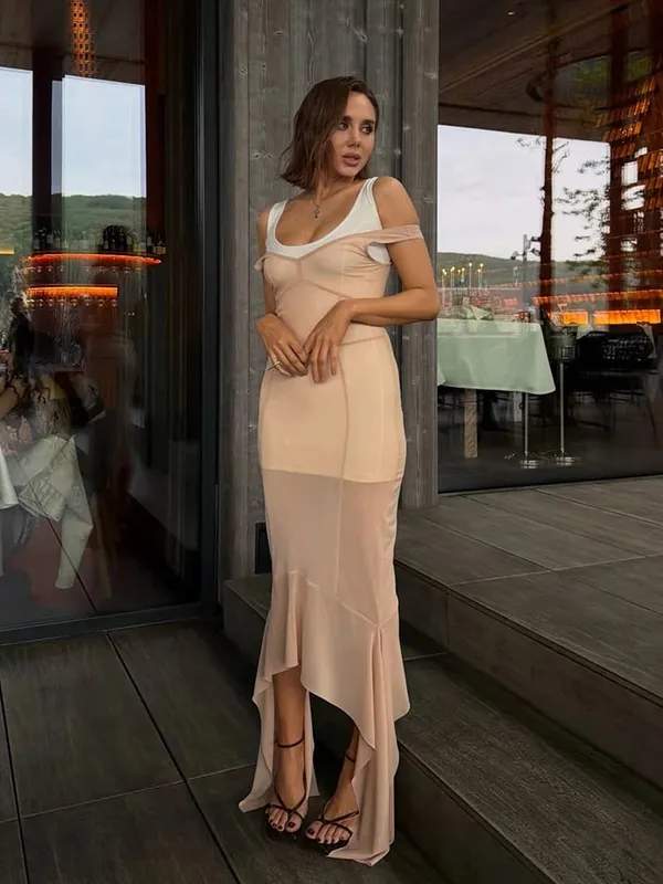 Women Solid Mesh Double-layer Dress Set Elegant Sleeveless U-neck Slim Gown 2026 Summer Women Party Daily Casual Street Wear — image 18