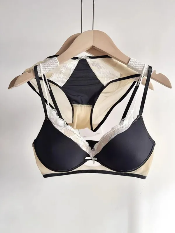 French Lace Bra Set for Women Push up Lift Gathering Double Cup Soft Comfort Small Bust Enhancer Daily Wear Lingerie Set — image 8