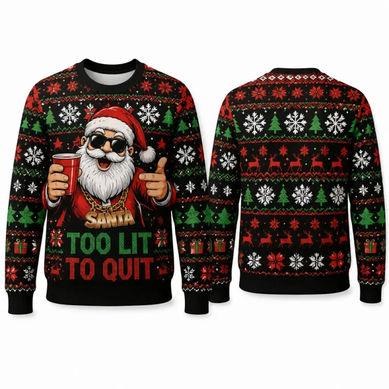 Yeehaw Holidays Santa Reindeer Sweatshirt 3D All Over Print Unisex Crew Neck Long Sleeve Western Ugly Christmas Party Xmas Shirt