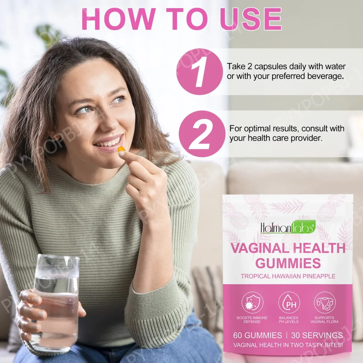 HolmanLabs Vaginal Health Gummies with Vitamin C and Probiotics Supports Vaginal Flora Helps Balance PH Levels 60 Gummies — image 6