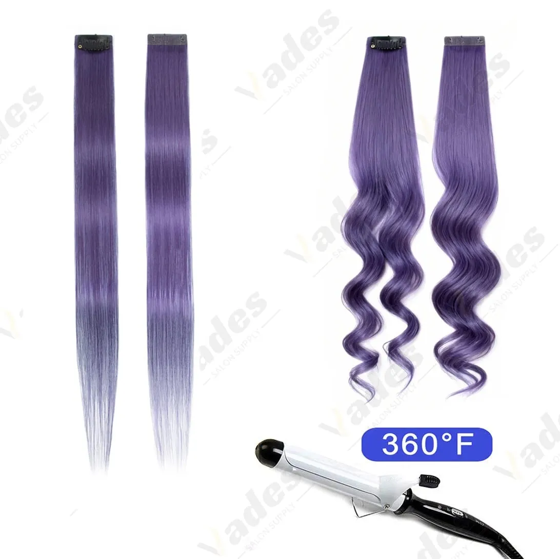 6PCS Colored Purple Hair Extensions Clip in Hair Extensions Straight Human Hairpiece for Halloween Christmas Cosplay 16Inches — image 4