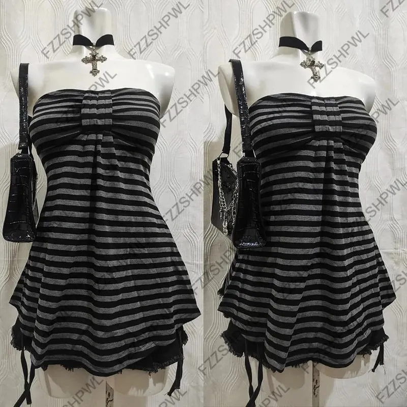 Y2k Tank Top Streetwear Punk Harajuku Stripe Print Unique Crop top Spicy Girls Casua Rock Goth Sleeveless Top Chic Hip Hop Vest — image 4