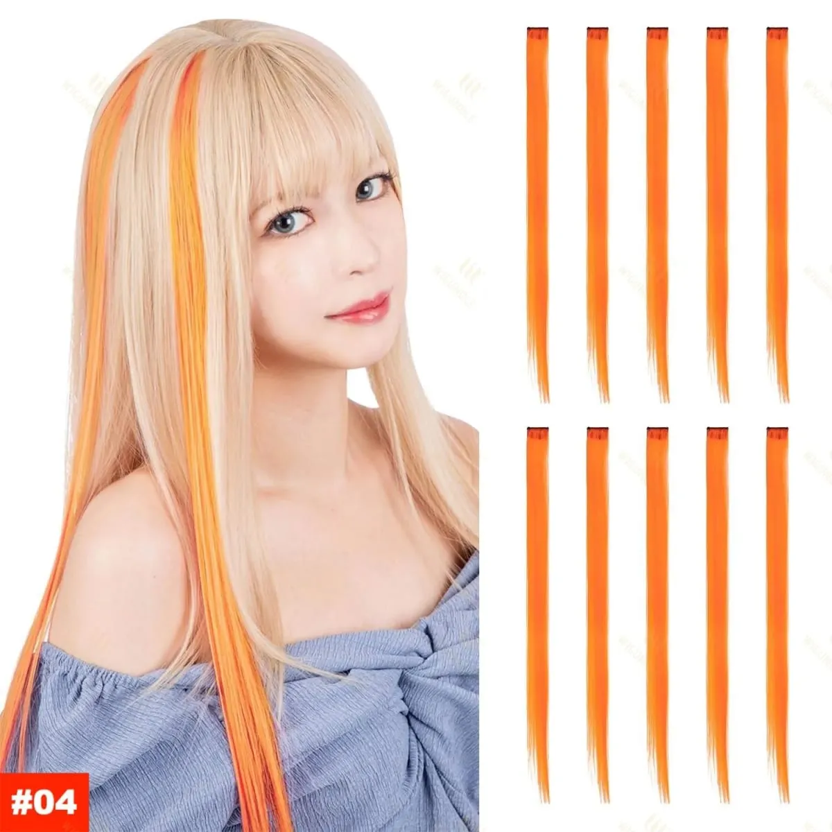 2026 Colored Highlight Hair Extensions 22 Inch Synthetic Rainbow Long Straight Hairpieces Purple Pink Blue for Women Girls Kids — image 8