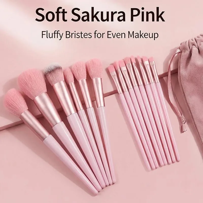 17 Pcs Makeup Brush Set with Sponge - Soft Fluffy Pink Kabuki Brushes for Foundation Powder & Eyeshadow | Beauty Kit