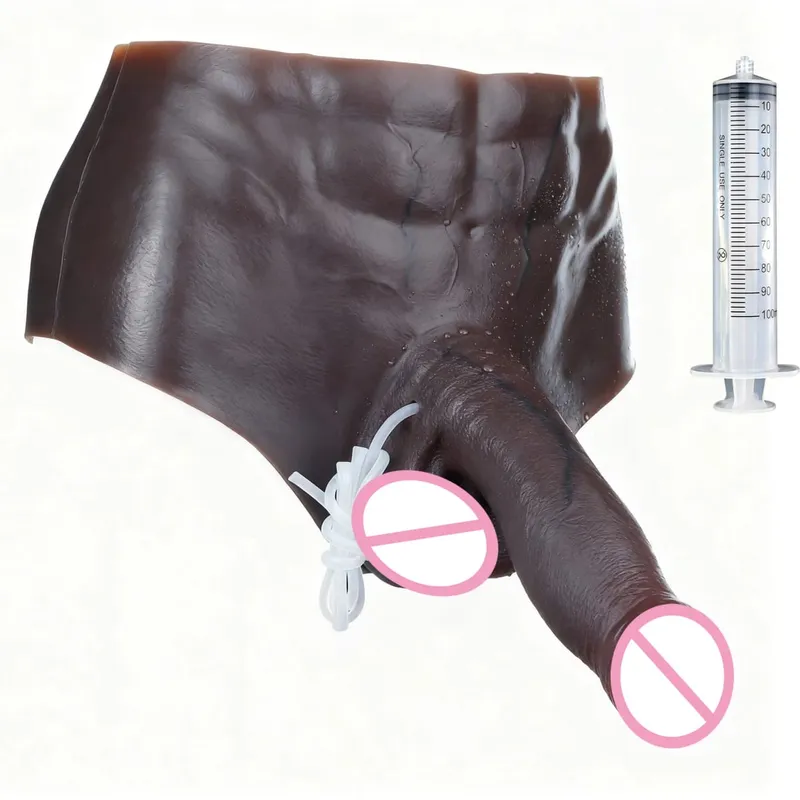Black Nude Silicone Squirting Panties With Simulated Solid Penis Strapon Big Realistic Ejaculation Dildo Sex Toy For Women — image 42