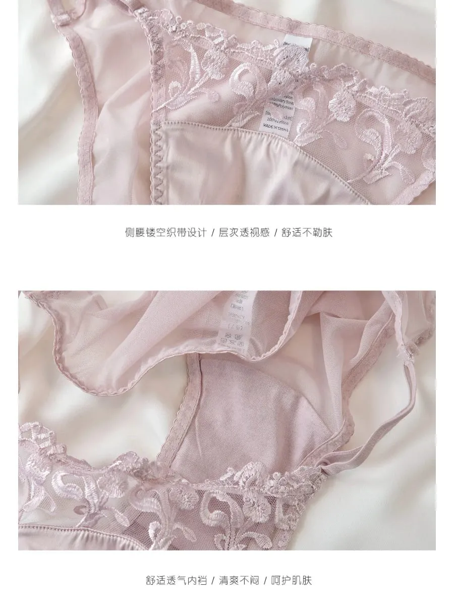 French Style Lingerie Set for Women Thin Non-Wired Triangle Cup Bra Lace & Embroidery Design — image 5