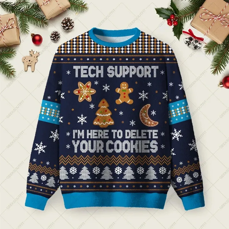 3D Print Gingerbread Man Graphic Sweatshirts Funny Santa Claus Ugly Christmas Sweater Unisex Xmas 2026 Pullover Casual Clothing