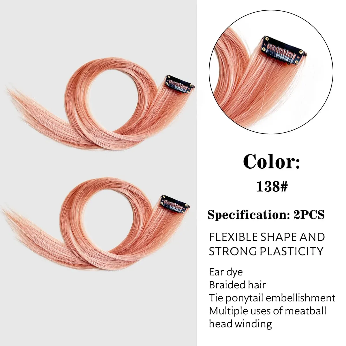 Synthetic Colored Clip In Hair Extensions Straight Highlight Hair Streaks Rainbow Hanging Hair Pieces Hairpiece For Women Party — image 19