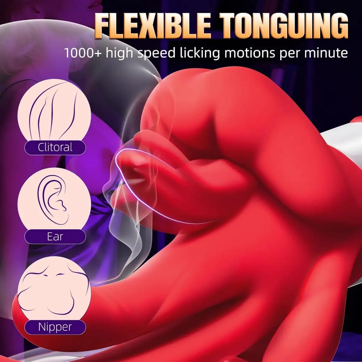 G Spot Vibrator Womens Sex Toy - Tongue Vibrator Adult Toys with 10 Tongue Licking and 5 Rhythmic Swings & Heating Modes for Clitoral Nipple & Anal,Rose Sex Toy Tongue Toy for Women Couple Game — image 3