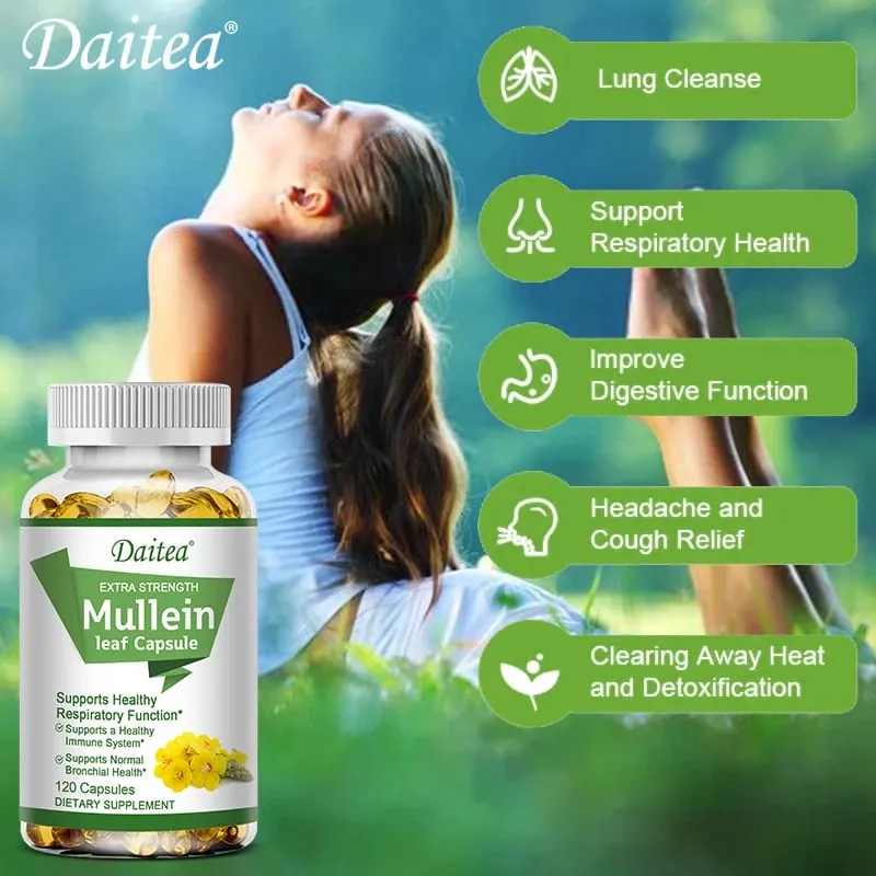 Mullein Extract Capsules Suitable For Lung & Bronchial Cleanse for Smokers - Respiratory Health Support Gut Health — image 6