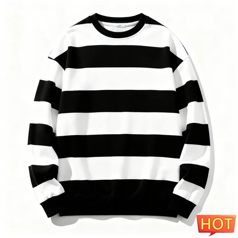 Retro Striped Graphic Sweatshirts For Men Simple Casual Long Sleeve 3D Printed Ugly Sweatshirt Loose Breathable O Neck Pullovers — image 4