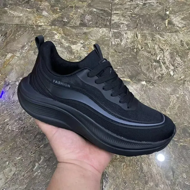 Men Breathable Mesh Sneakers Lace‑up Thick Platform Sole Lightweight Walking Shoes Outdoor Non‑slip Casual Sports Footwear — image 5