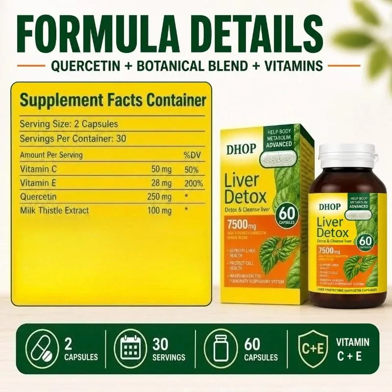 Quercetin Capsules 60 Count with Curcumin and Milk Thistle Extract Support Liver Detoxification and Maintain Respiratory Health — image 3