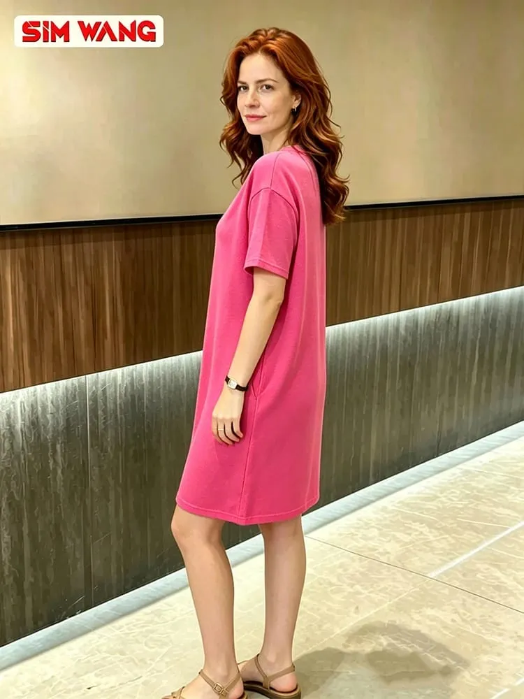 Loose Casual Fuchsia Short-Sleeve Dress European & American Style Women's Summer Apparel for Export — image 5