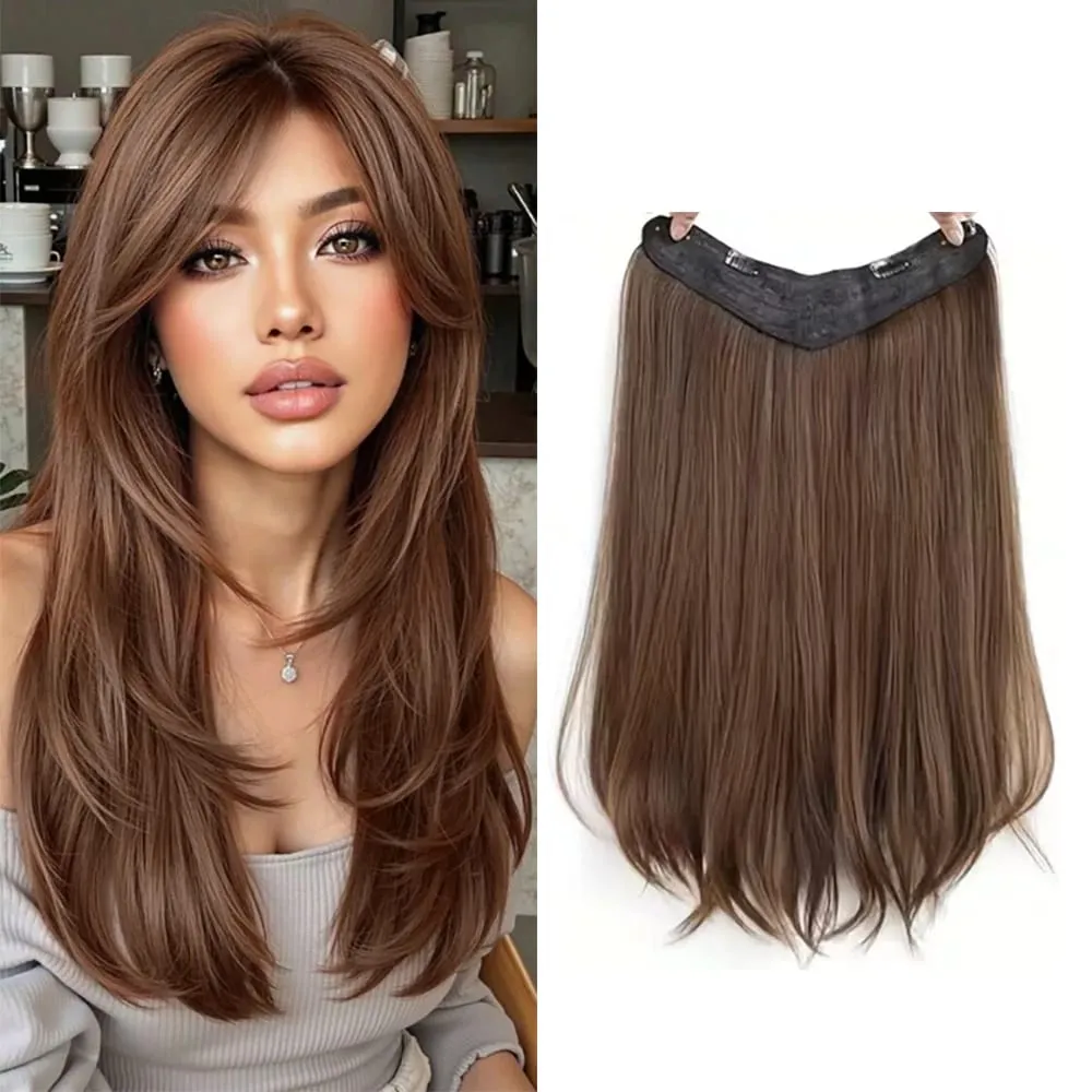 18inch V-shaped clip in hair extension layered hair extension adds volume.made of synthetic fiber for women — image 7