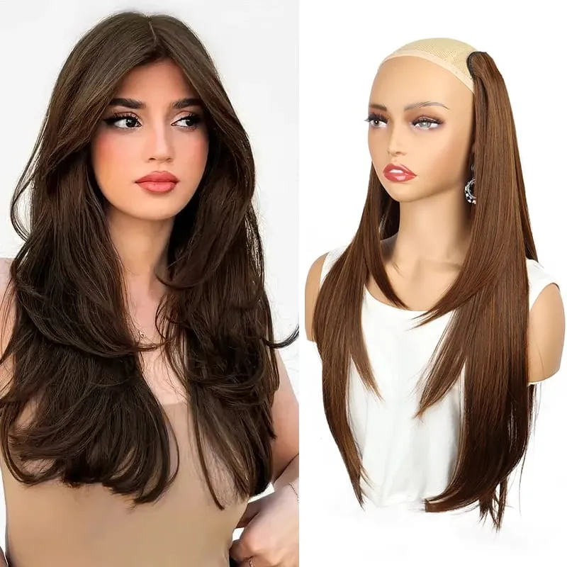 22Inch Synthetic Long Straight V-Shaped Layered Clip-In Hair Extensions for Women Invisible Seamless Hairpiece for Women — image 9