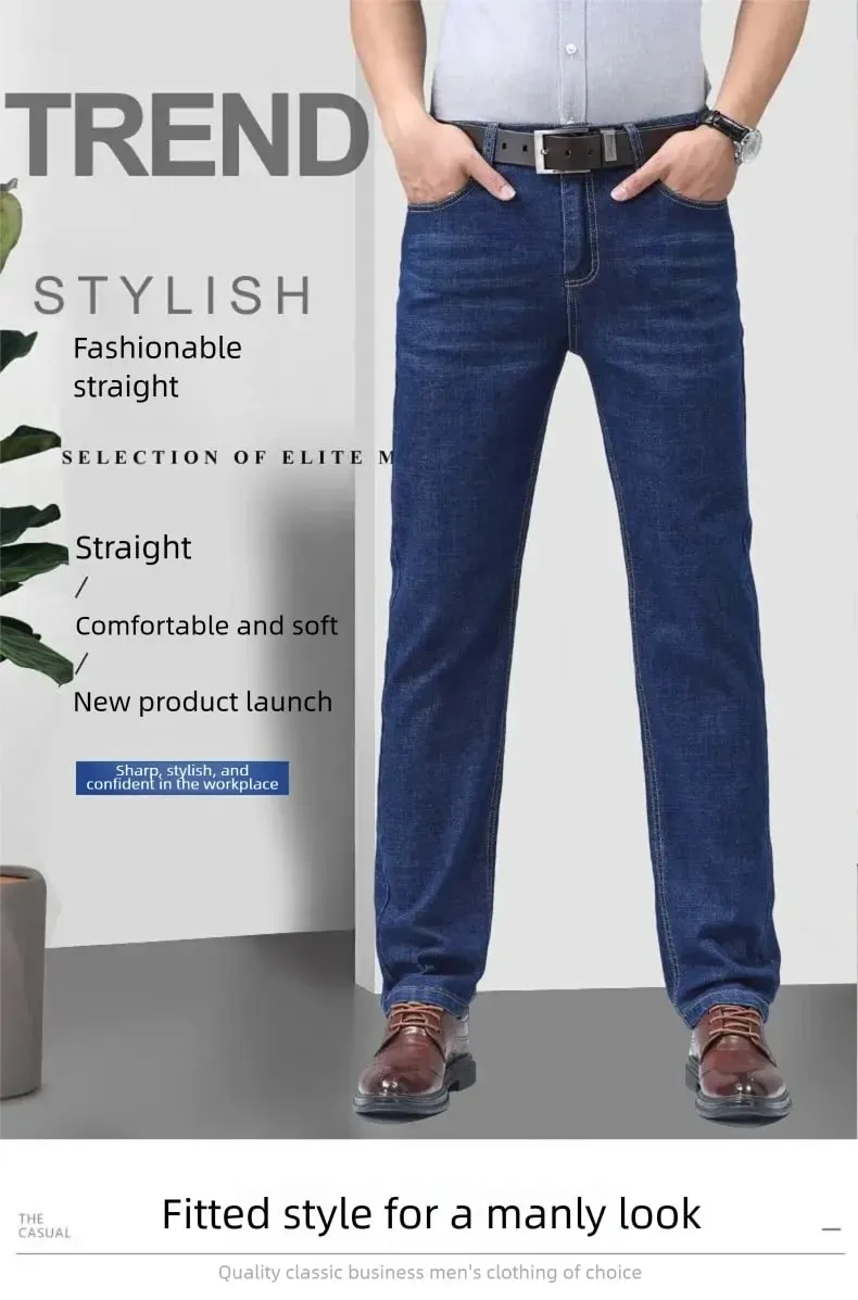 Men's Slim Fit Straight Leg Jeans Simple Casual High-quality Classic Retro Pants — image 8