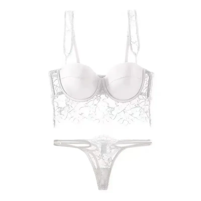 セクシーな Women Chic Lace Lingerie 2‑Pcs Set Soft Underwire Deep U‑Back Thin Cup Push‑Up Summer Breathable Intimate Underwear S-XL — image 3