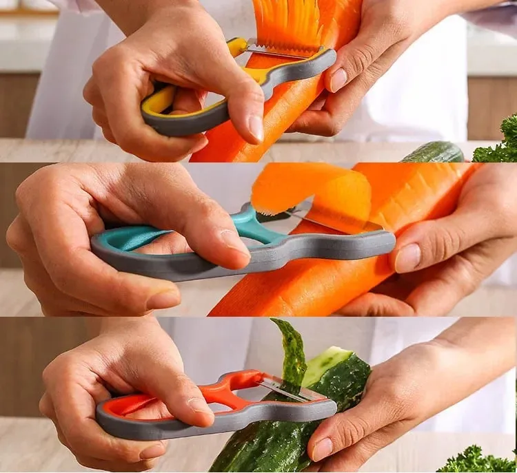3Pcs Stainless Steel Multi-Function Potato Peeler Fruit Vegetable Chopper Mini Spud Slicer Grater Set Random Color Kitchen Tools — image 4