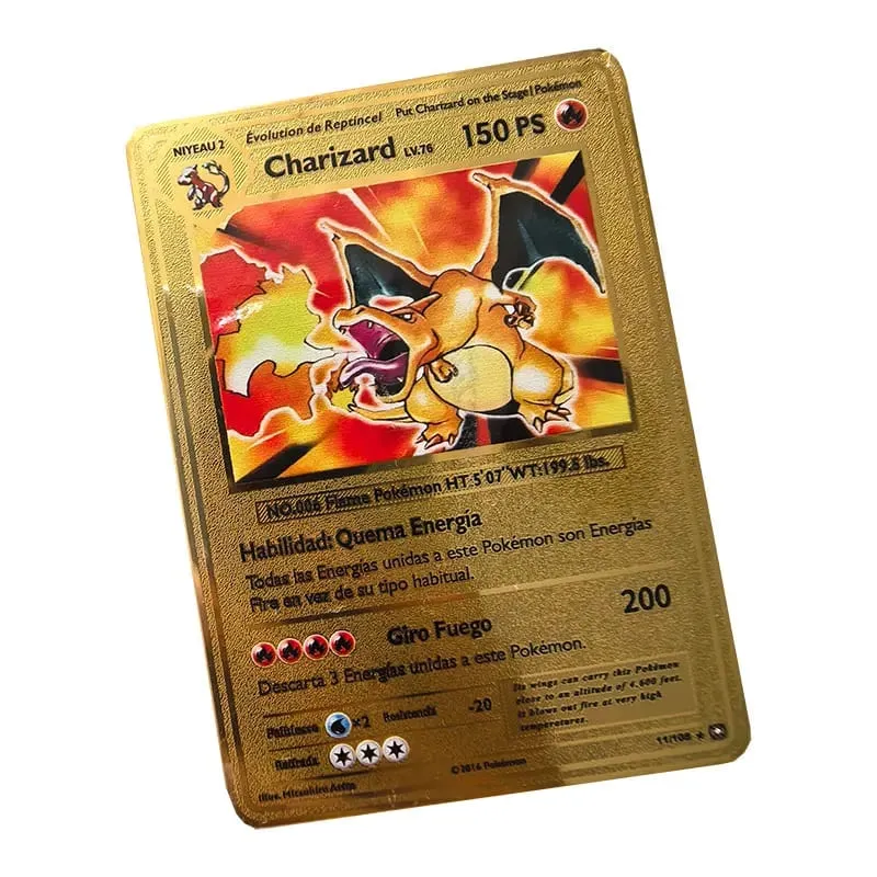 Pokemon Metal Cards in Spanish Pikachu Arceus Charizard DIY Trading Flash Card Anime Cartoon Gift — image 21