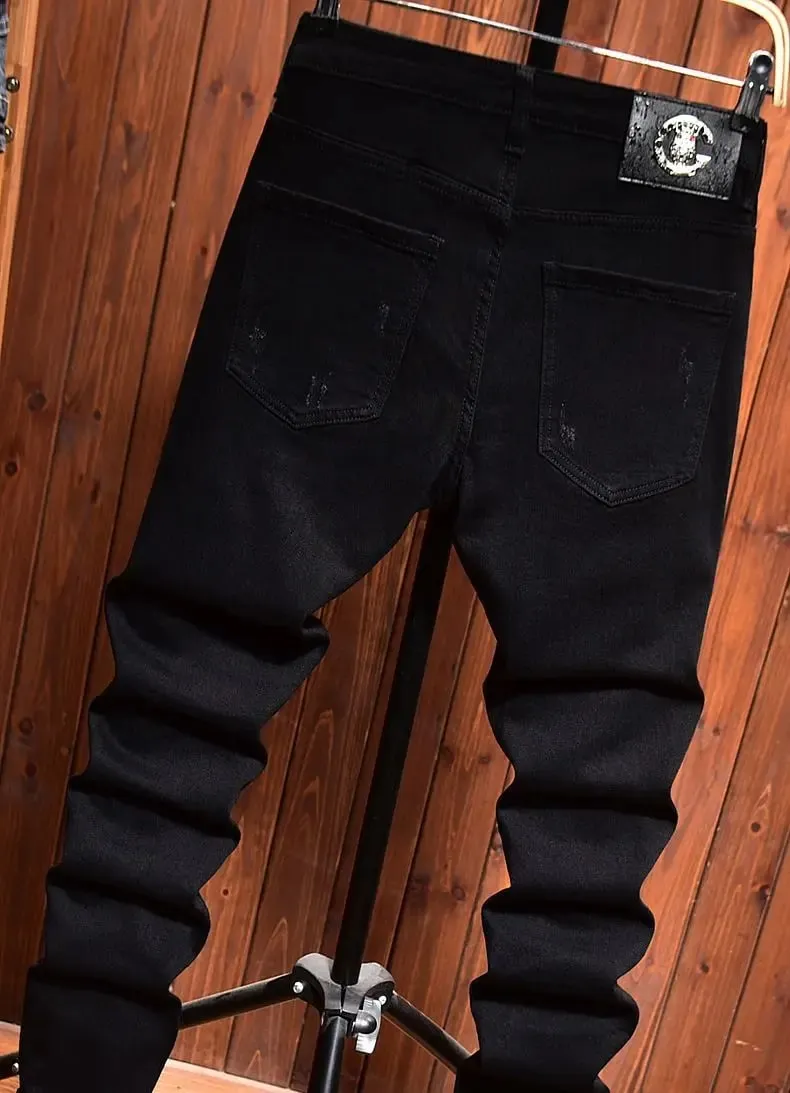 2025 Jeans Men's Spring Autumn Versatile Korean Black Elastic Slim Small Feet Zipper Pants Autumn Cowboy Man Pants Design Jeans — image 9