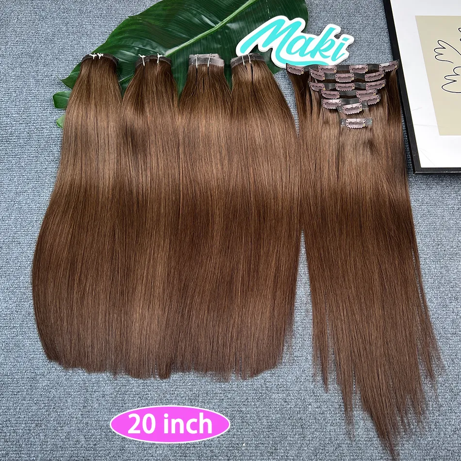 #2 Color Straight Clip ins Human Hair Extensions 100 Grams 7Pcs/Set Seamless PU Weft Clips in Vietnamese 100% Raw Virgin Hair — image 2