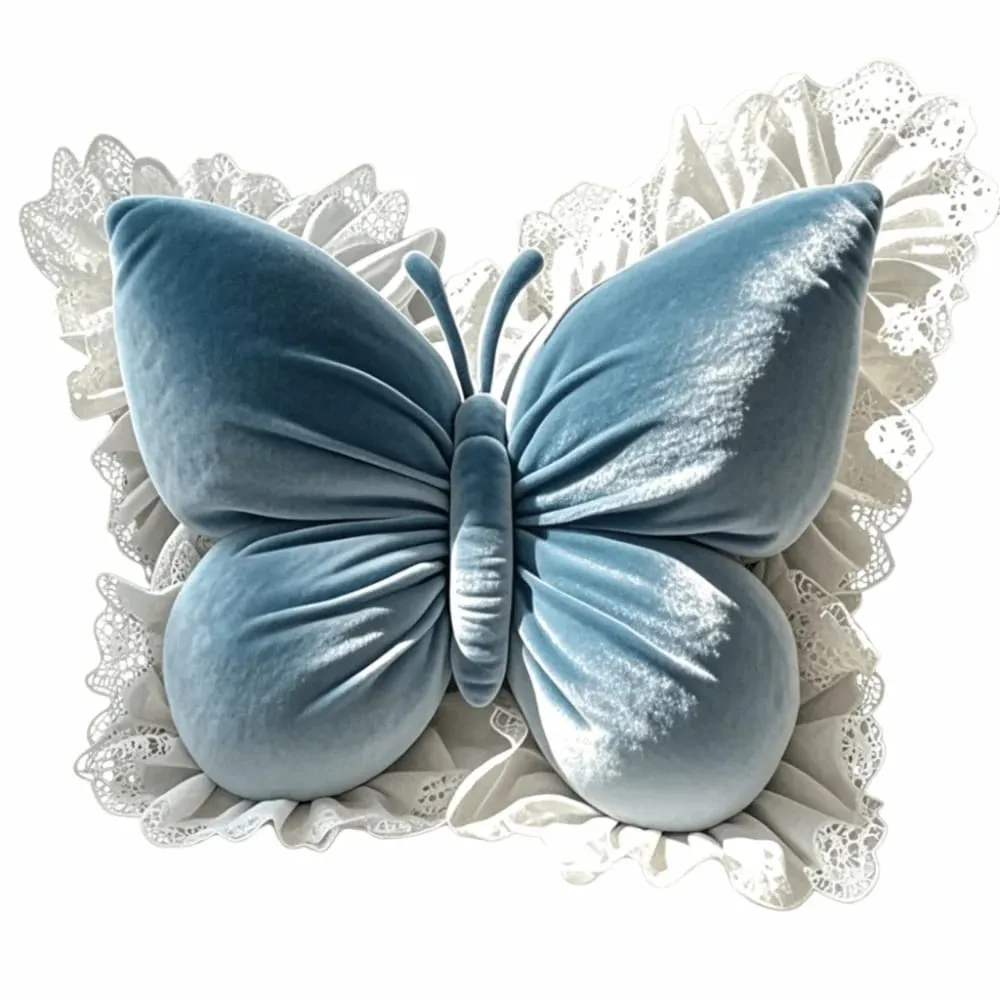 Home Decor Velvet Butterfly Plush Office Pillow Lace Trim Plush Bow Plush Cushion New Cute Bow Throw Pillow Car — image 10