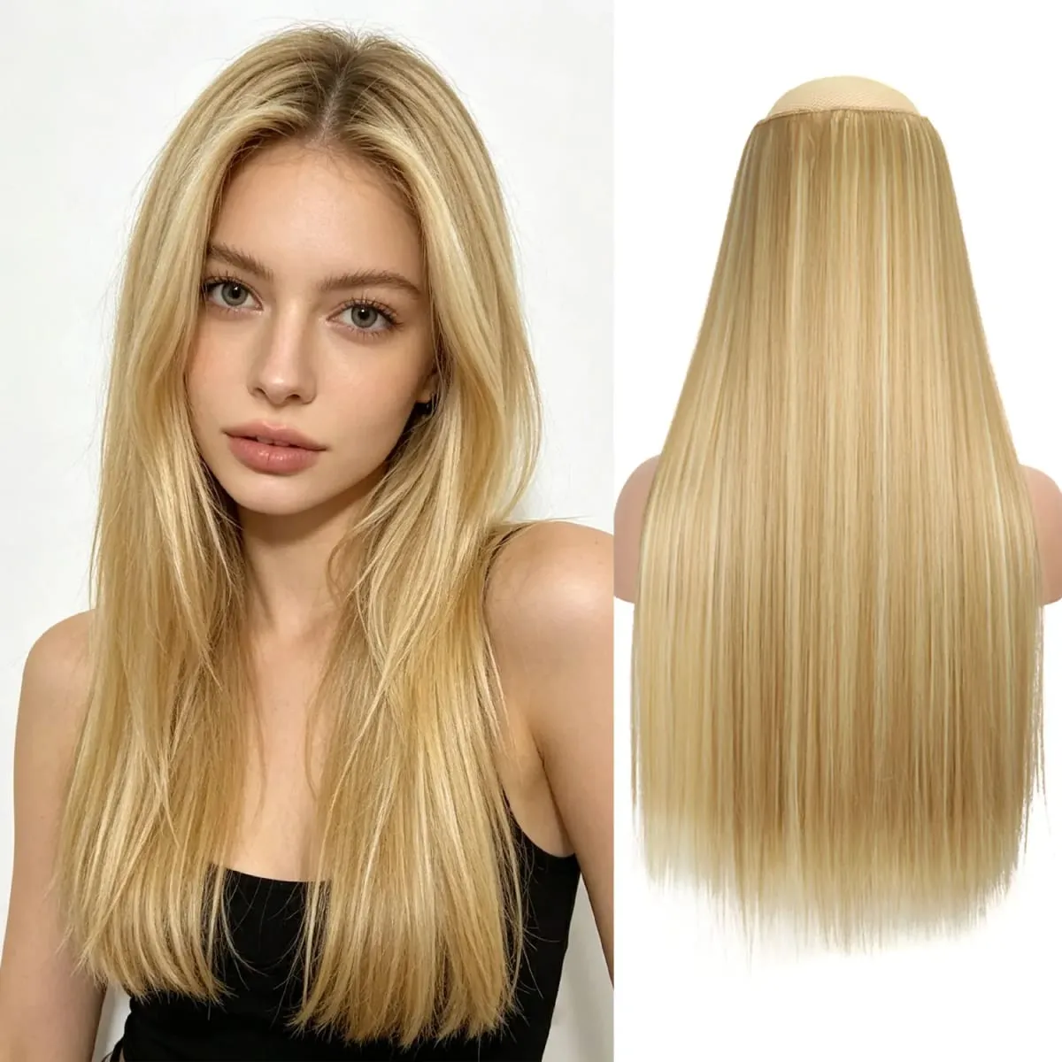 Synthetic 5 Clips in one piece hair extensions 22inch long straight clip in hair for women girls daily party holiday — image 11