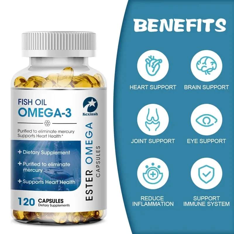 Kexinsh 120 Fischölkapseln 3600 mg Omega-3, reich an DHA EPA, unterstützen die Gesundheit von Haut, Augen, Herz, Gehirn und Immunsystem