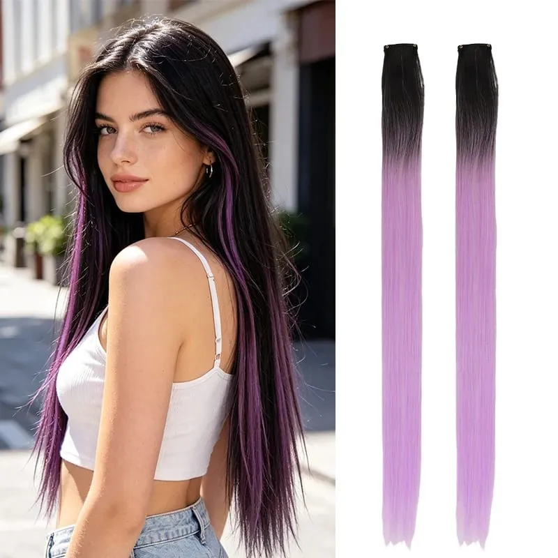 2Pcs Pack Two-Tone Ombre Highlight Clip in Wig Straight Hair Piece Synthetic Fiber Comb for Daily Party Look — image 16