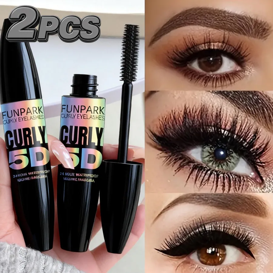 2pcs 5D Eye Black Mascara Waterproof Lengthens Eyelashes Extension Silk Fiber Mascara Long Lasting Eye Makeup for Women Cosmetic Korean Beauty — image 2