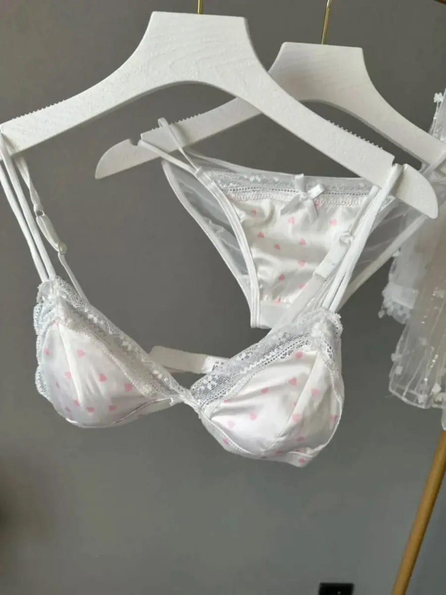 French Satin Lace Triangle Bra Set Wireless Thin Cup Small Bust Push Up Lingerie Side Support Anti Sag Sexy Women Underwear S-XL — image 3