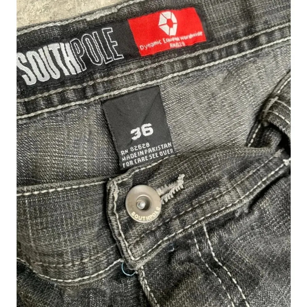 Fashion Gothic New Black Solid Color Washed Old Casual Jeans Men Y2K Street Cloth Vintage Popular High Waist Loose Wide Leg Pant — image 4
