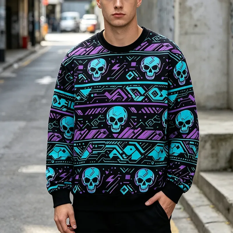 Felpa con stampa scheletro rosa stile gotico Felpa girocollo casual retrò da uomo Abbigliamento Harajuku Top moda hip-hop di strada — image 6