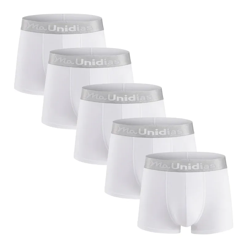 5Pcs Bamboo Fiber Men Underpants Maunidias Boxer Briefs Letter Elastic Waistband Underwear Mens Boxers Solid Color Men's Panties