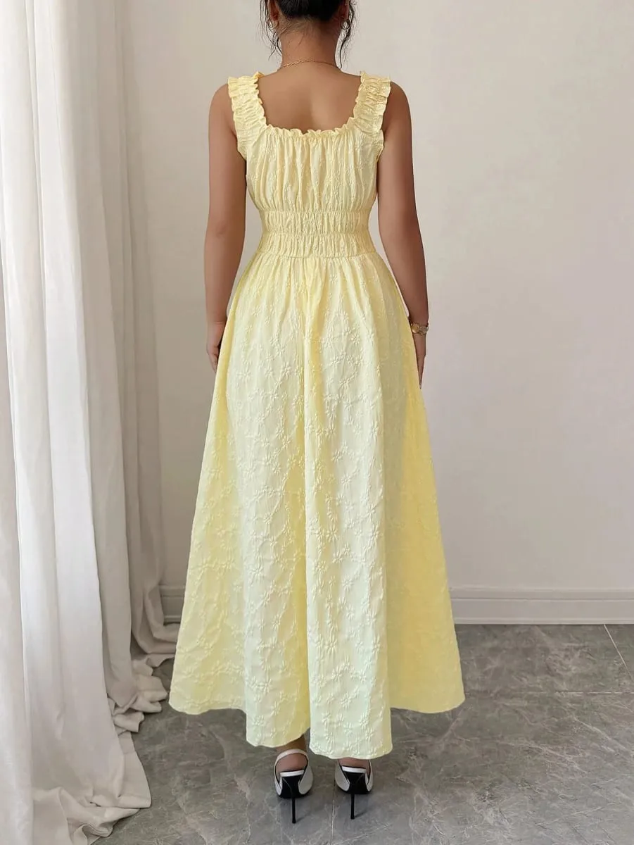 Vacation Essential Yellow Smocked Midi Dress Chic Beach Party Date Night Dress