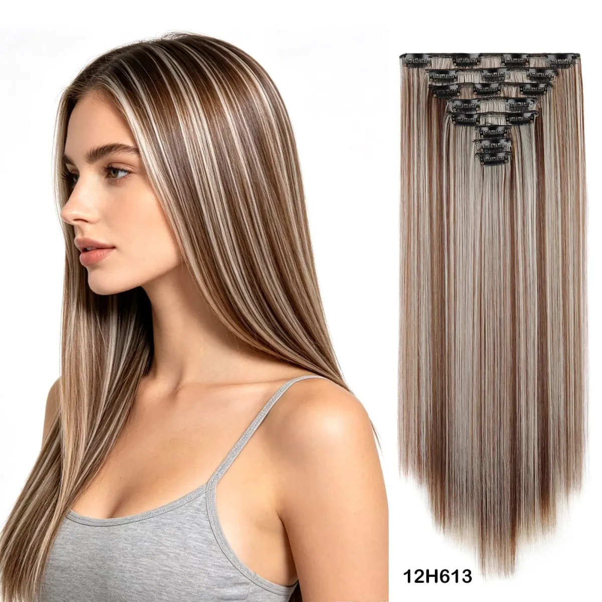 8pcs/set Long Straight Matte Synthetic Clip-In Hair Extensions Full Head Extension Hairpieces for Women